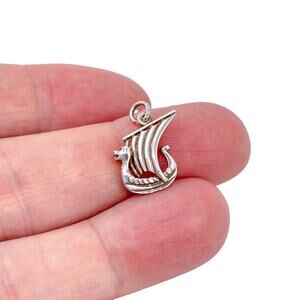 Norse Viking Boat Dragonship Seafarer Charm | Vintage Sterling Silver 925